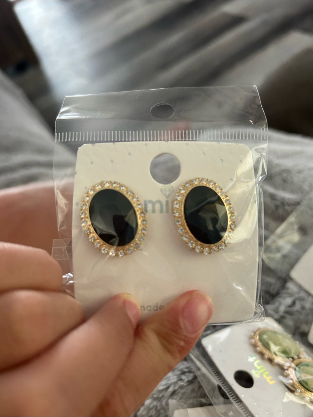 5/$25 Gold-Tone Black Oval Crystal Halo Earrings by